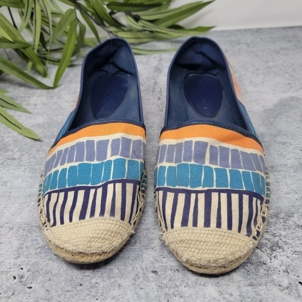 Bandolino Blue Orange Rectangle Print Espadrille Flats Size 9